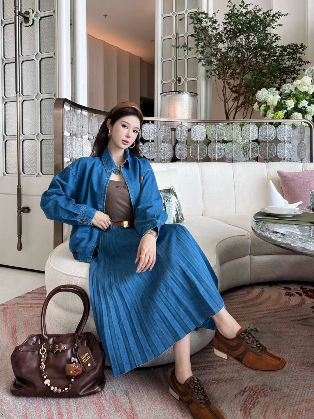 M1UM1U シンプルデニムジャケット＋スカートのツーピースセット【50％割引+送料無料】