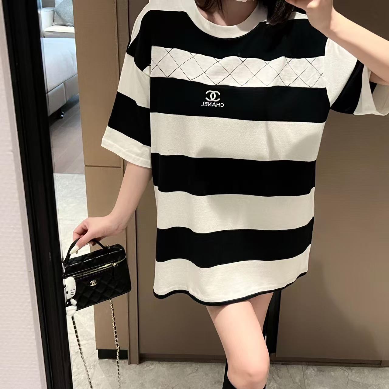 CHANE1 ブラック＆ホワイト ダブルC Tシャツ【50％割引+送料無料】