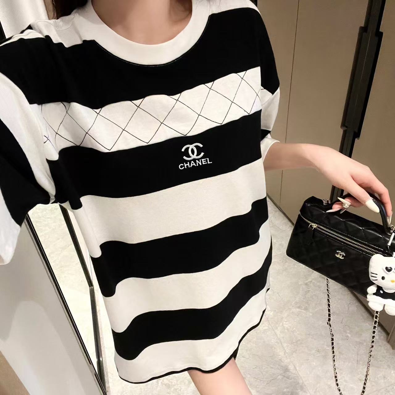 CHANE1 ブラック＆ホワイト ダブルC Tシャツ【50％割引+送料無料】