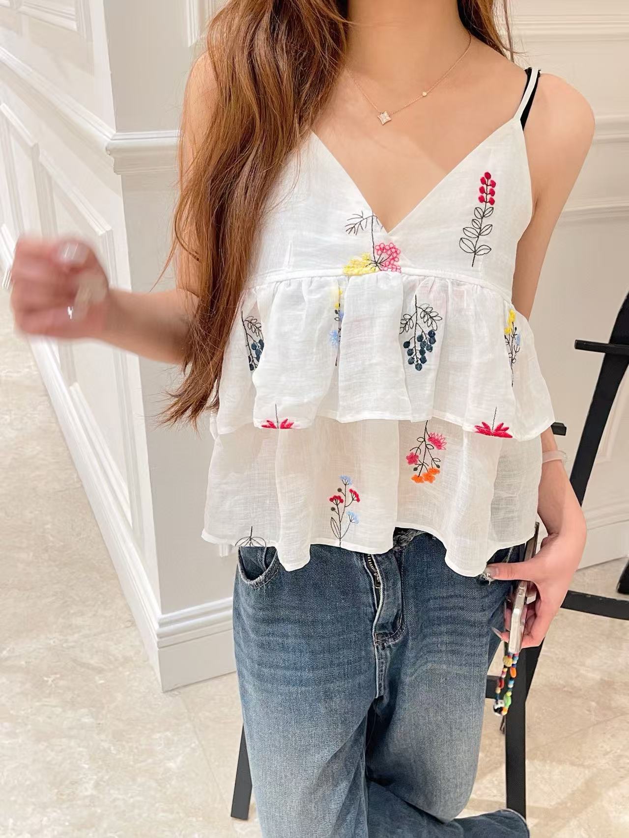 CHANE1 刺繍キャミソール【50%割引+送料無料】