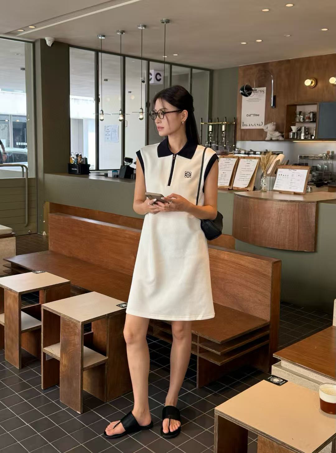 L0WEW ラペル刺繍ドレス【50％割引+送料無料】