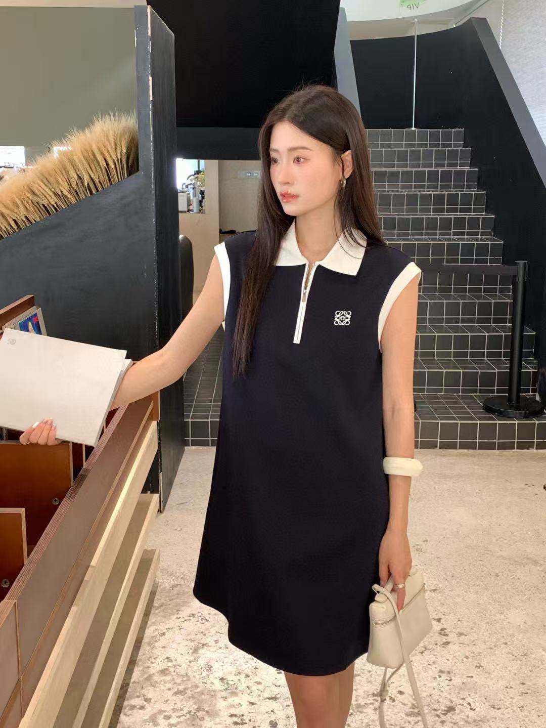 L0WEW ラペル刺繍ドレス【50％割引+送料無料】