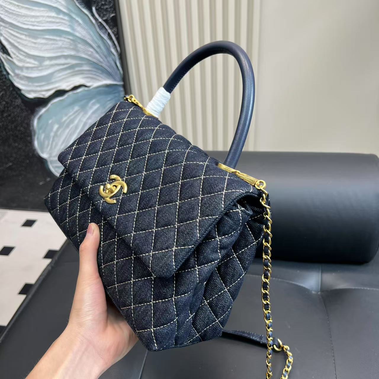 CHANE1 coco handle デニムハンドバッグ【50％割引+送料無料】