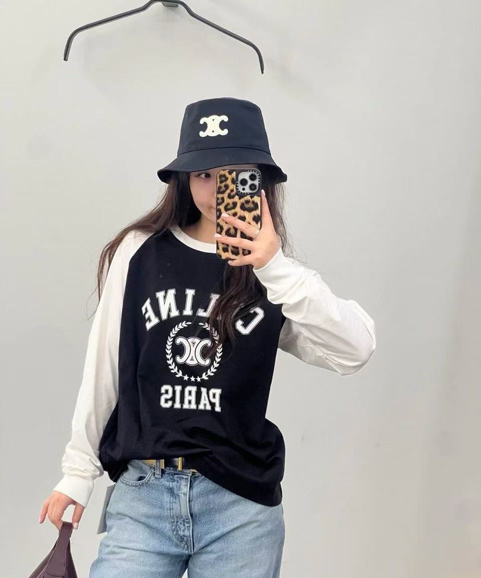 CEL1NE カラーブロックレター ロングスリーブTシャツ【50％割引+送料無料】