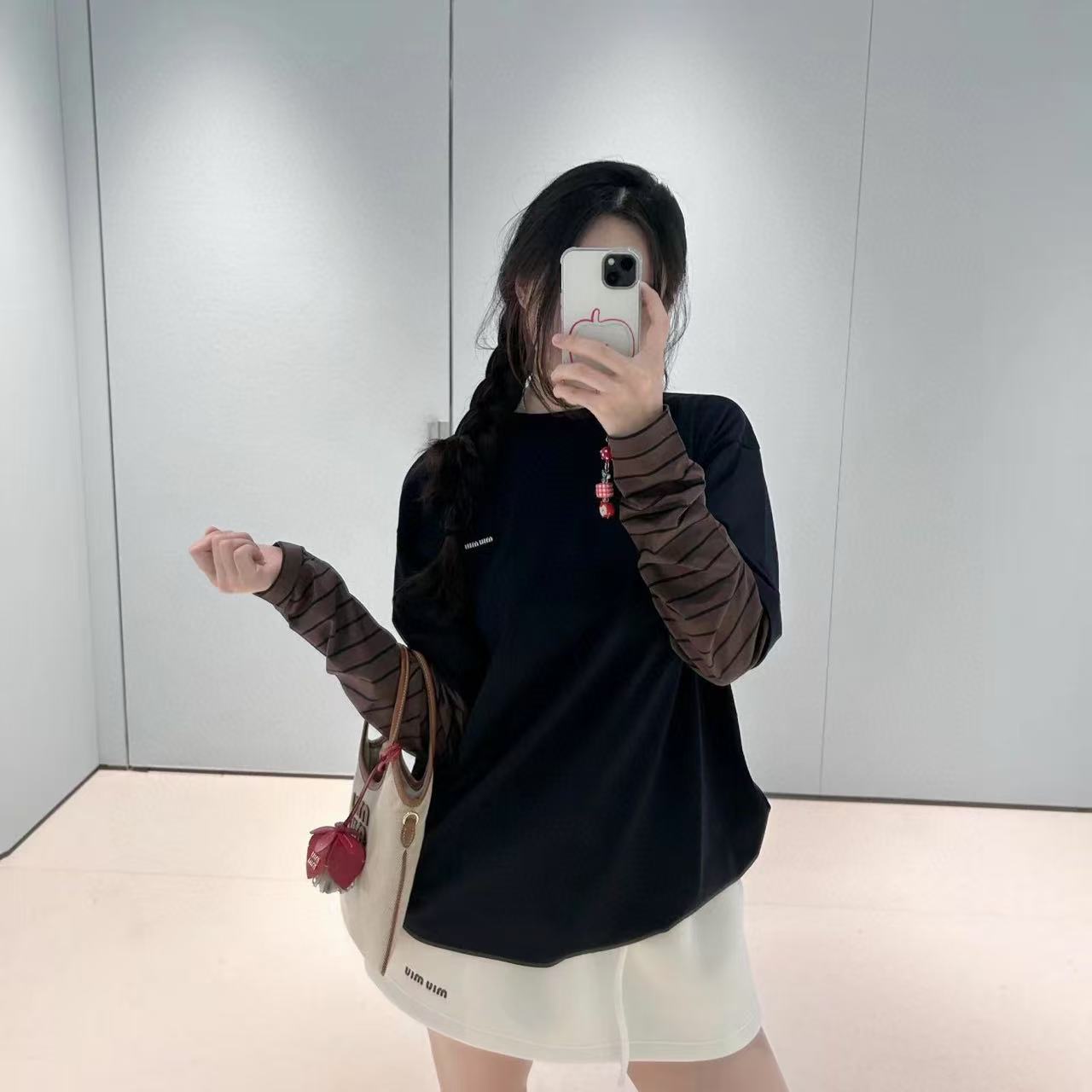 M1UM1U カラーブロック ロングスリーブTシャツ【50%割引+送料無料】