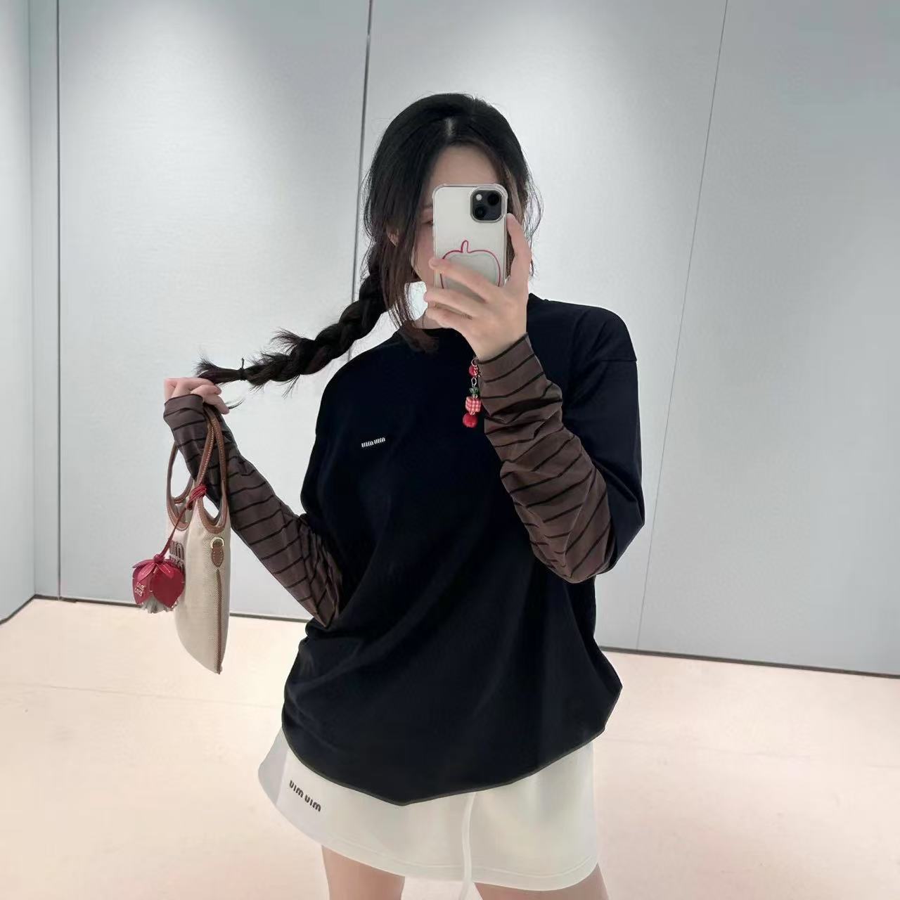 M1UM1U カラーブロック ロングスリーブTシャツ【50％割引+送料無料】