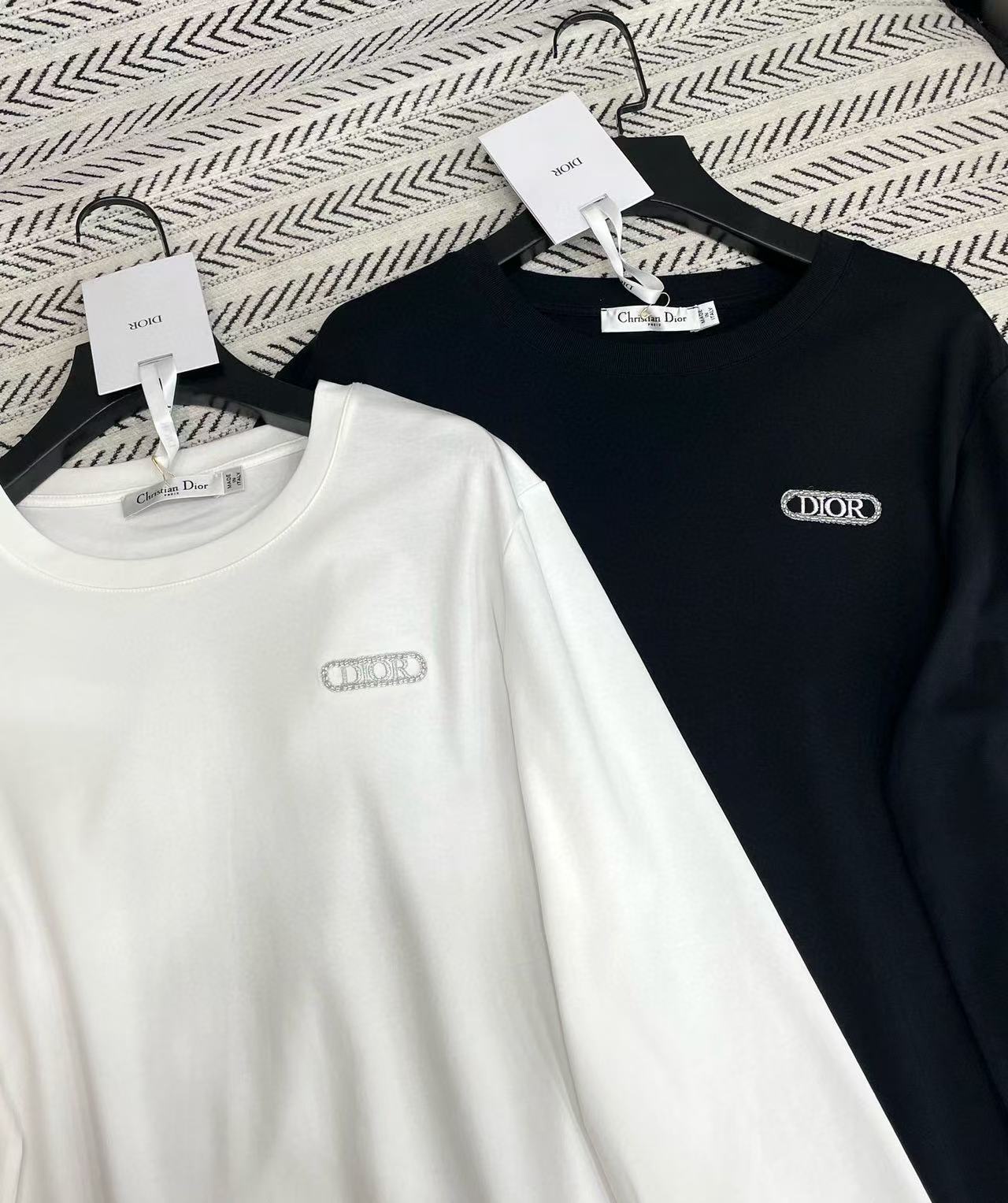 DI0R 刺繍文字入り ゆったり 長袖 Tシャツ【50％割引+送料無料】