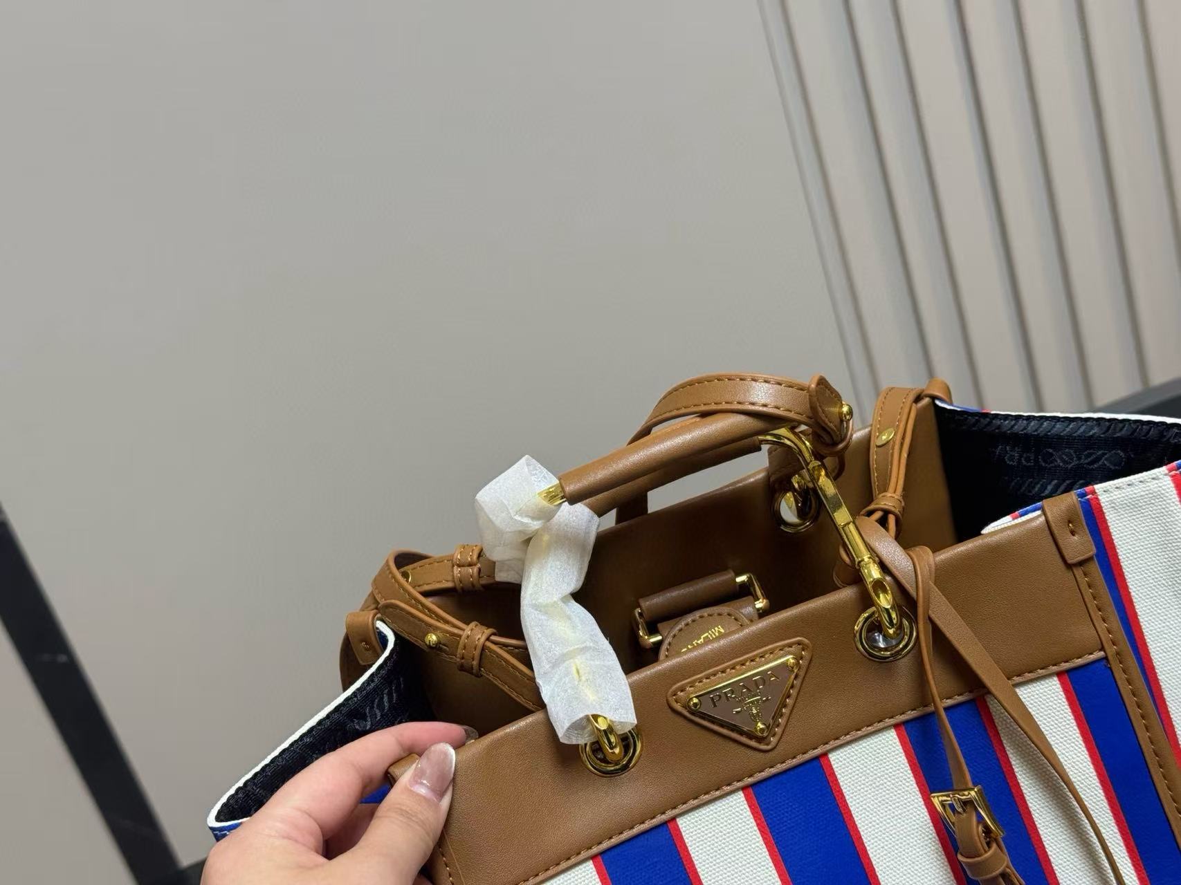 PR4DA ブルーストライプハンドバッグ【50％割引+送料無料】