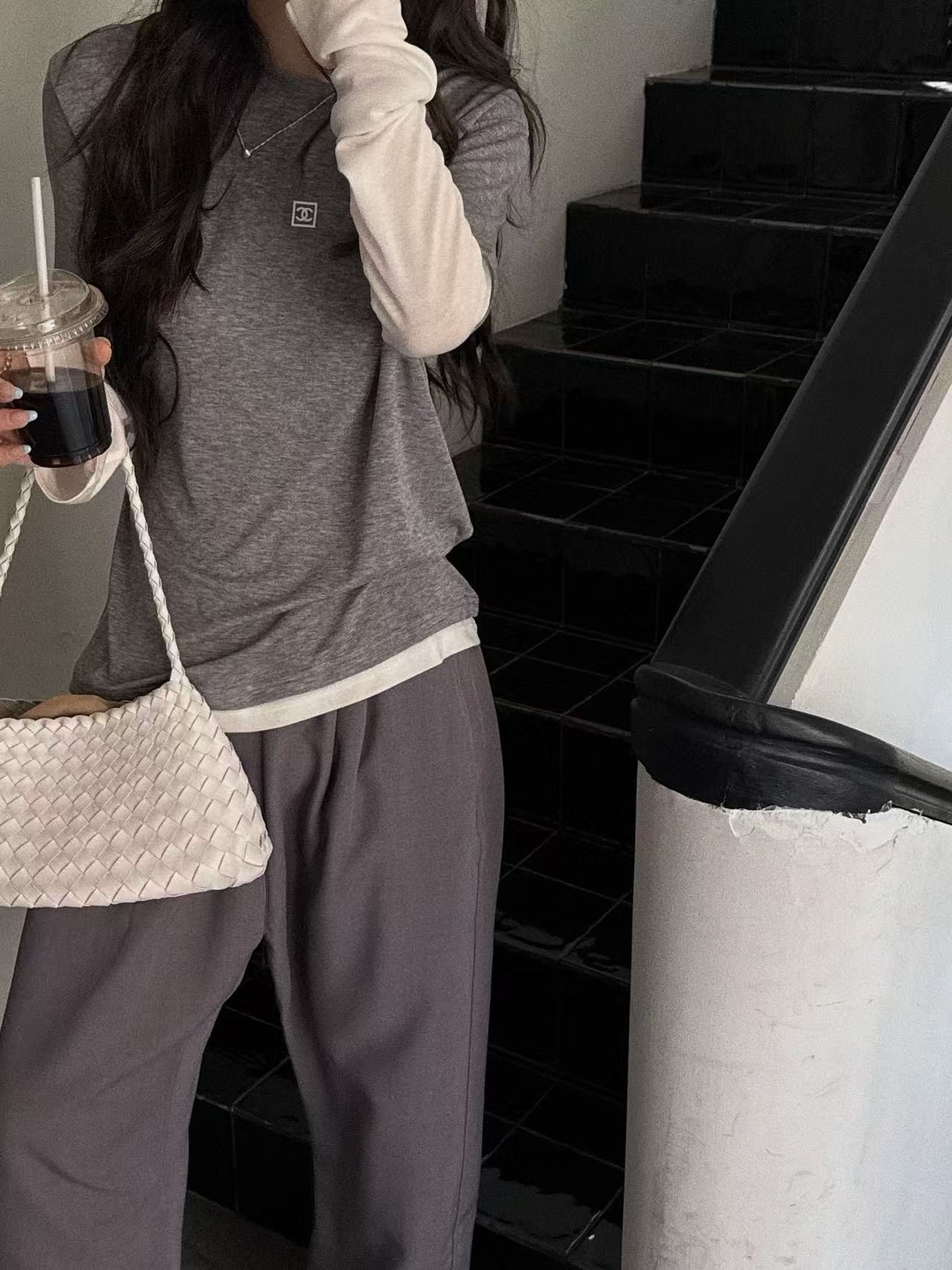 CHANE1 カラーブロック ロングスリーブTシャツ【50%割引+送料無料】