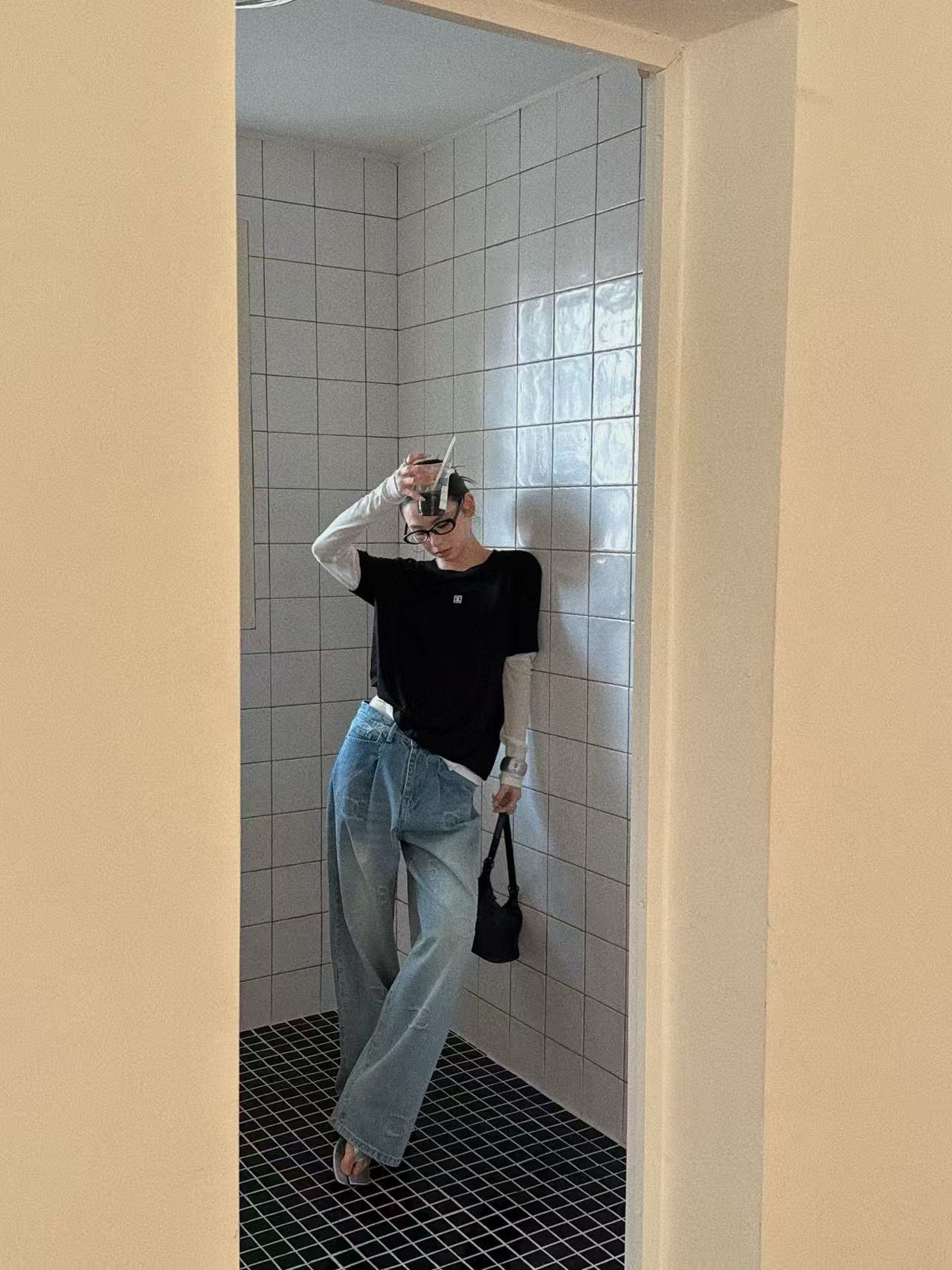 CHANE1 カラーブロック ロングスリーブTシャツ【50%割引+送料無料】