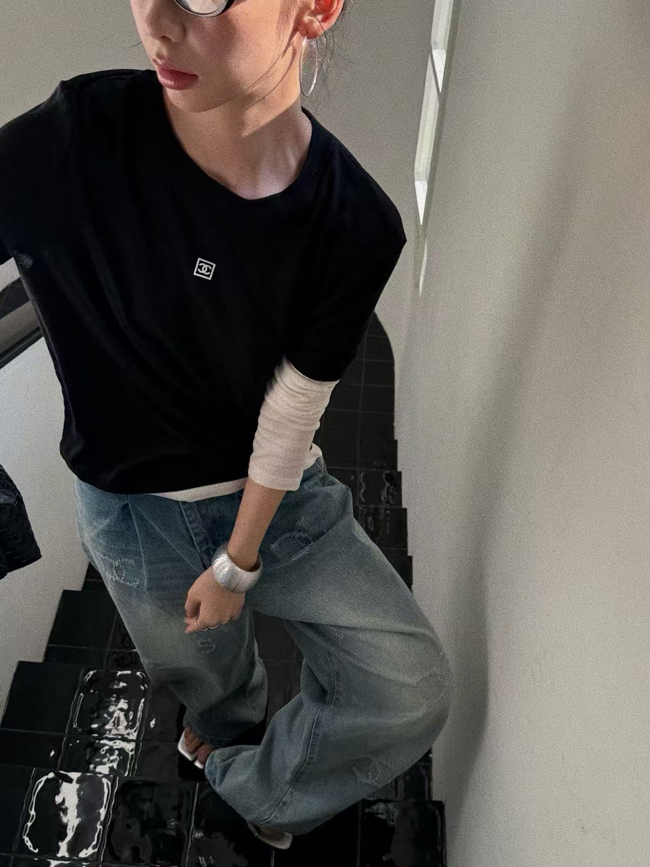 CHANE1 カラーブロック ロングスリーブTシャツ【50%割引+送料無料】