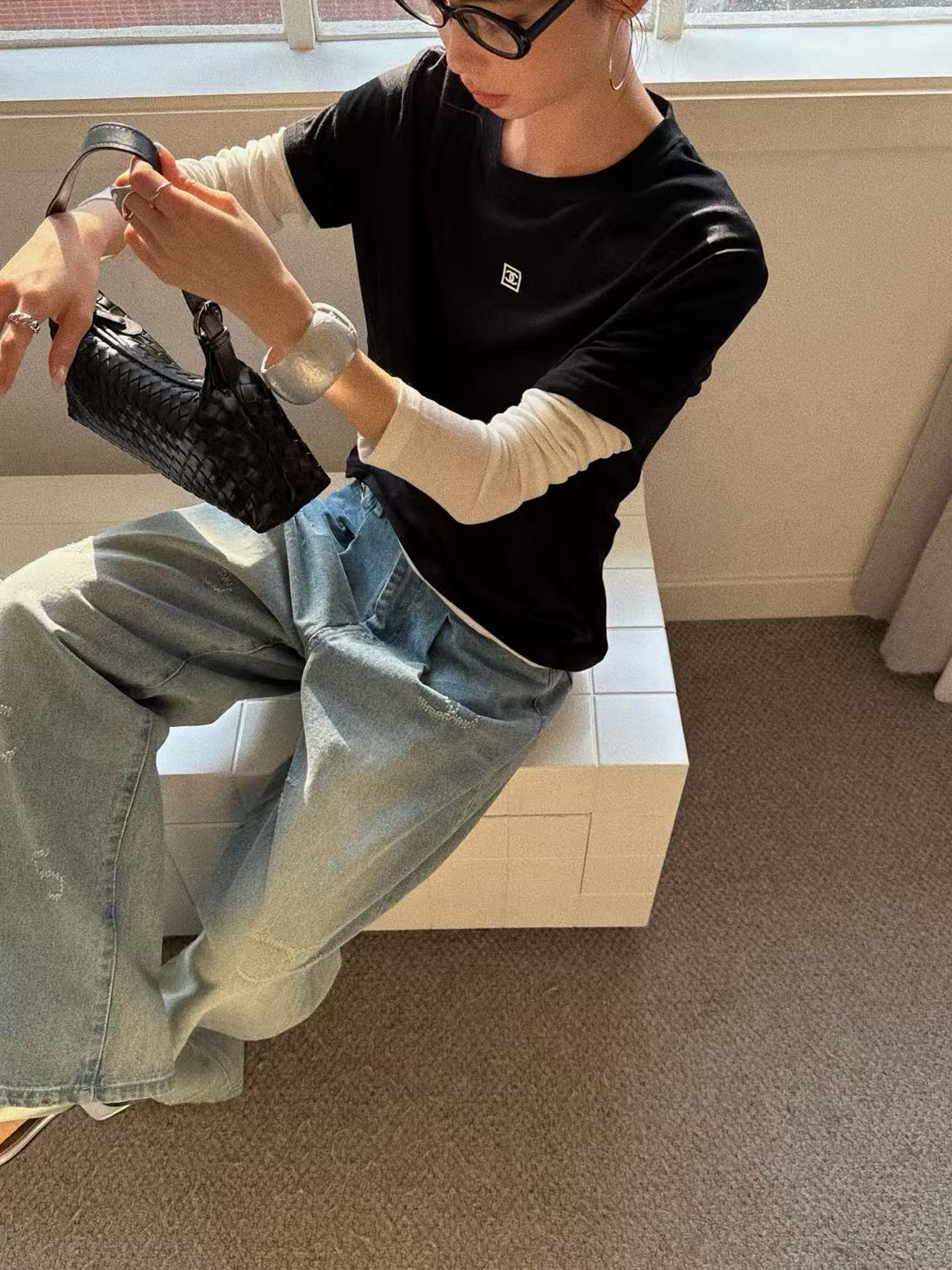 CHANE1 カラーブロック ロングスリーブTシャツ【50%割引+送料無料】