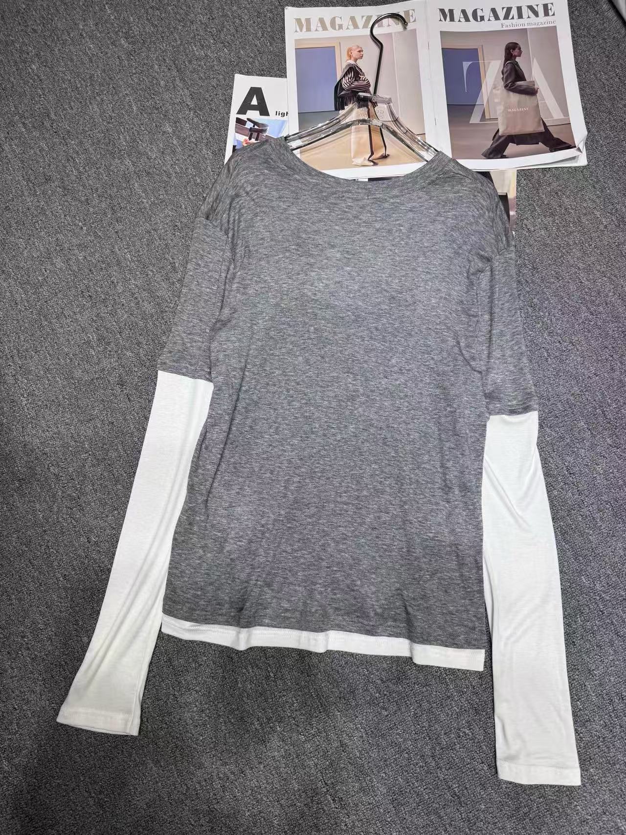 CHANE1 カラーブロック ロングスリーブTシャツ【50%割引+送料無料】