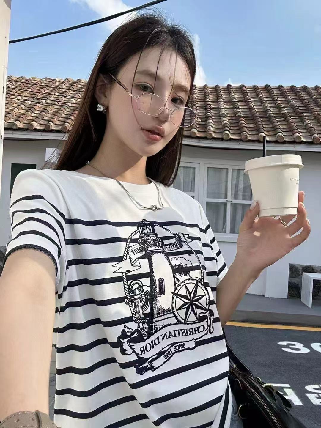 DI0RプリントストライプTシャツ【50%割引+送料無料】