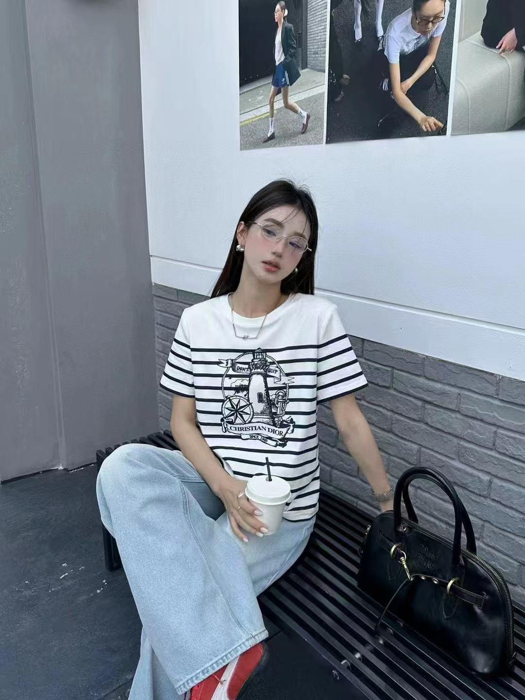 DI0RプリントストライプTシャツ【50％割引+送料無料】