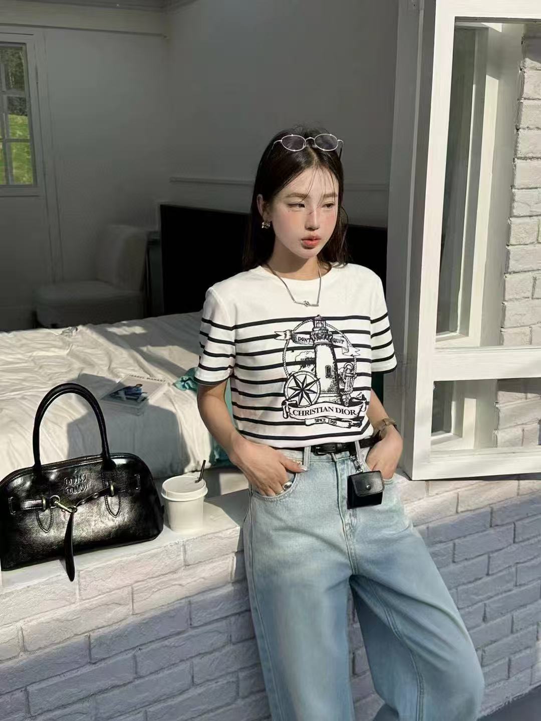 DI0RプリントストライプTシャツ【50%割引+送料無料】