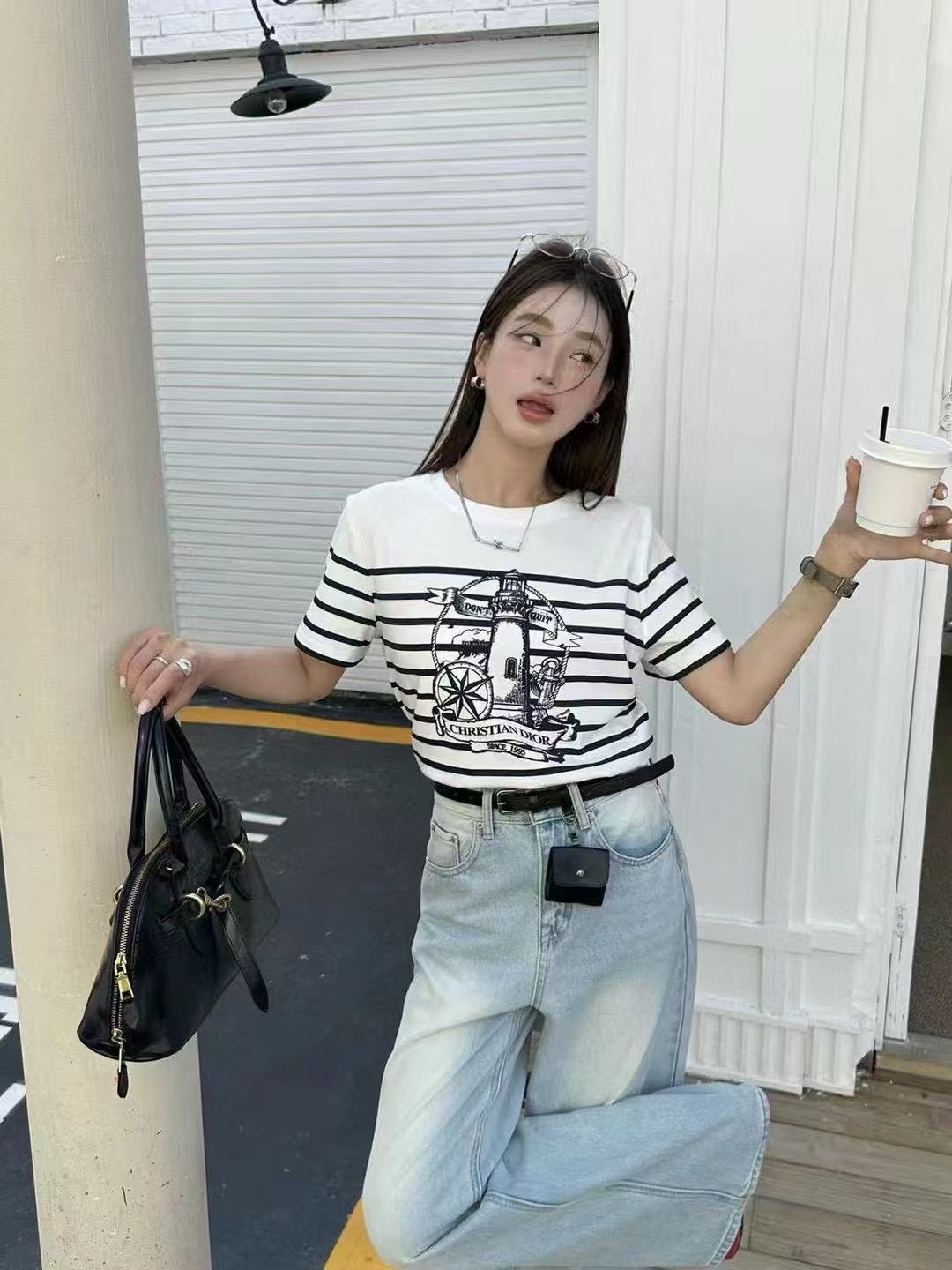 DI0RプリントストライプTシャツ【50%割引+送料無料】