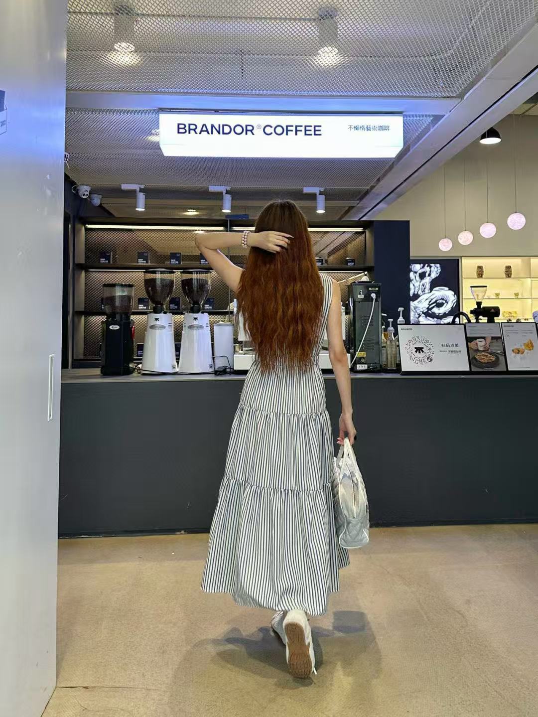 PR4DA ストライプ トライアングル ロゴ ノースリーブ ドレス【50％割引+送料無料】