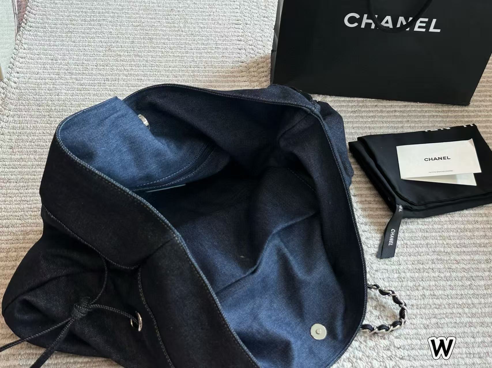 CHANE1 ダブルCデニムチェーンビーチバッグ【50％割引+送料無料】