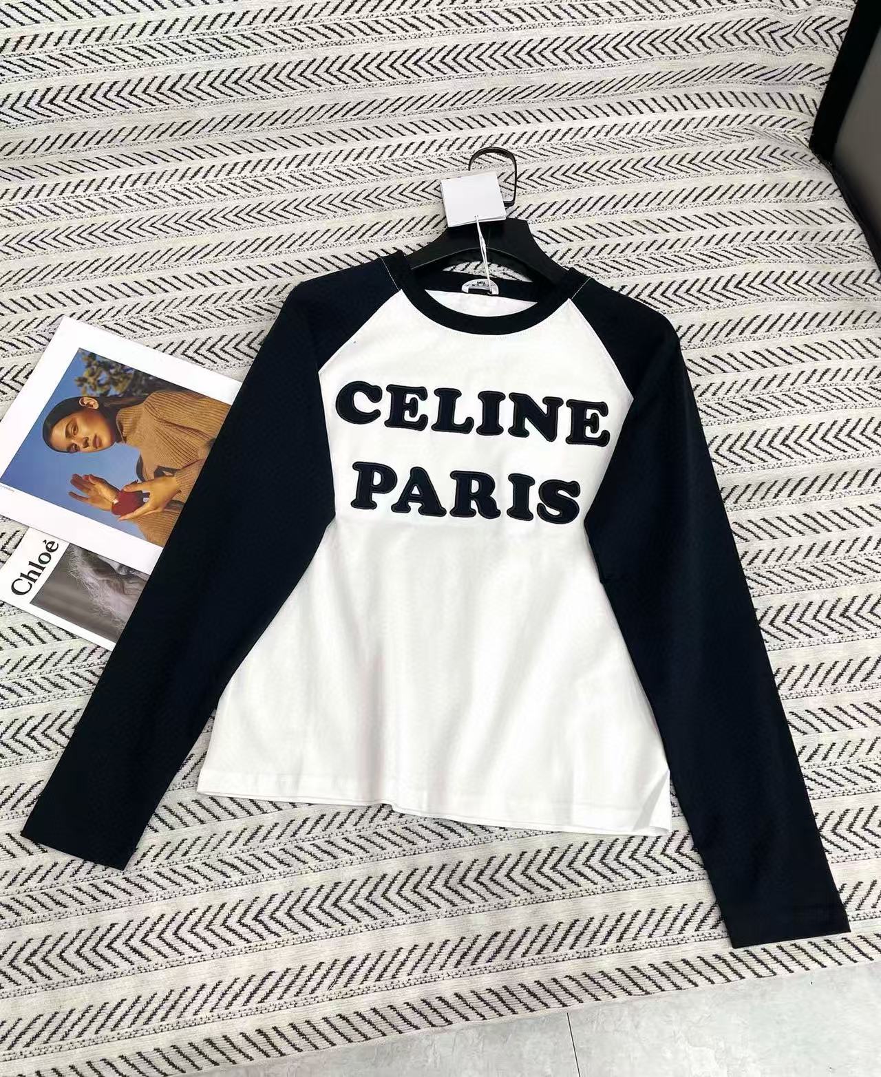 CEL1NE カラーブロック フロック ロングスリーブ Tシャツ【50％割引+送料無料】