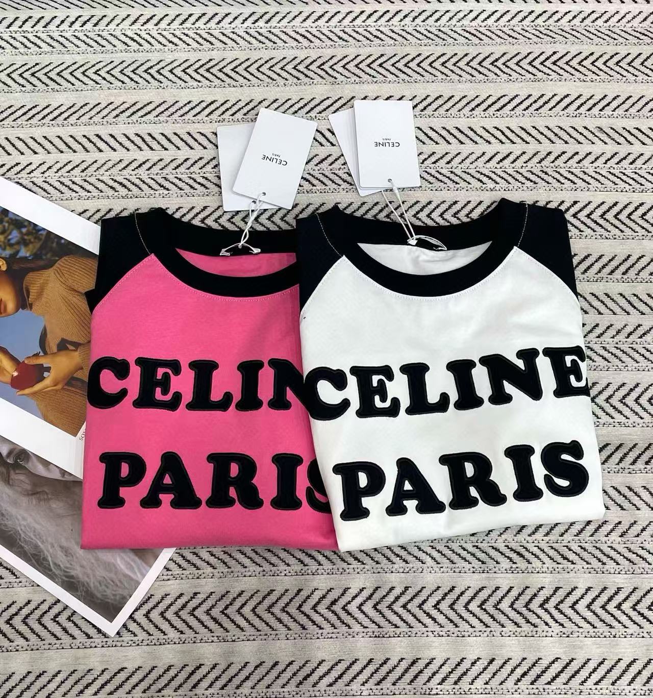 CEL1NE カラーブロック フロック ロングスリーブ Tシャツ【50％割引+送料無料】