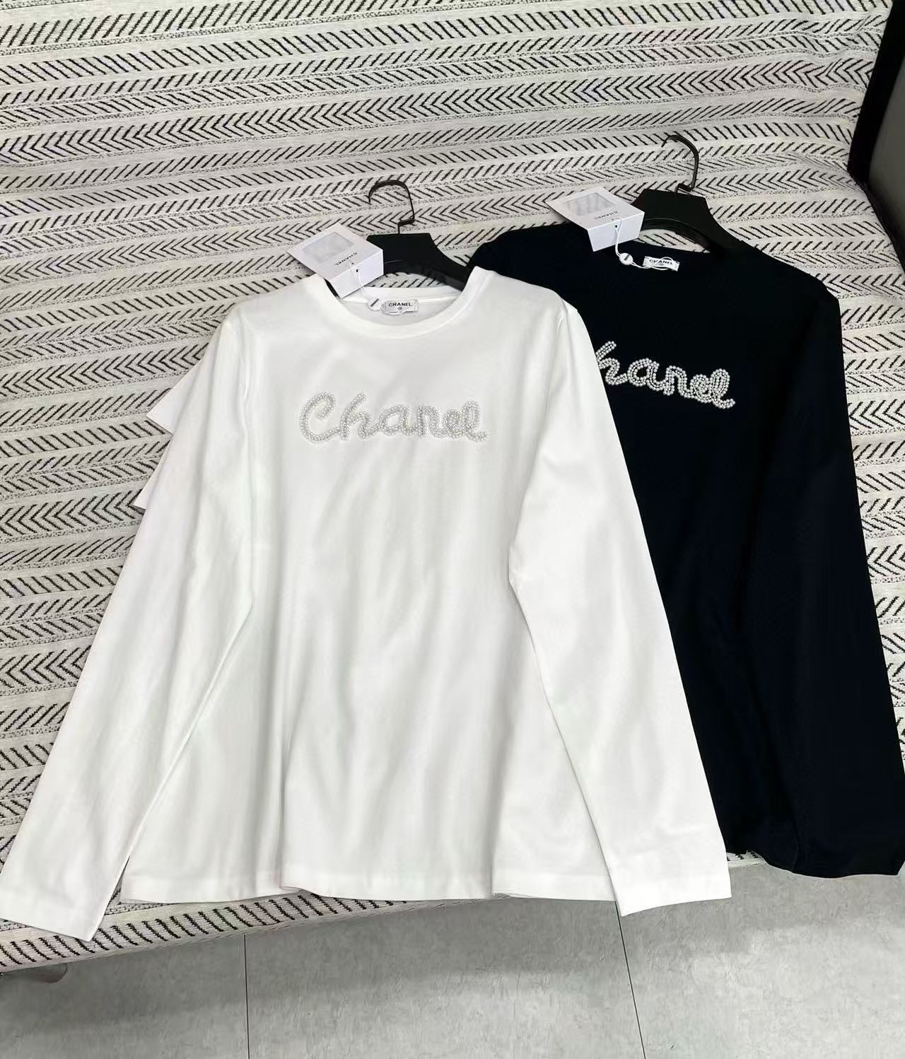 CHANE1 ハンドビーズレタリング ロングスリーブTシャツ【50％割引+送料無料】