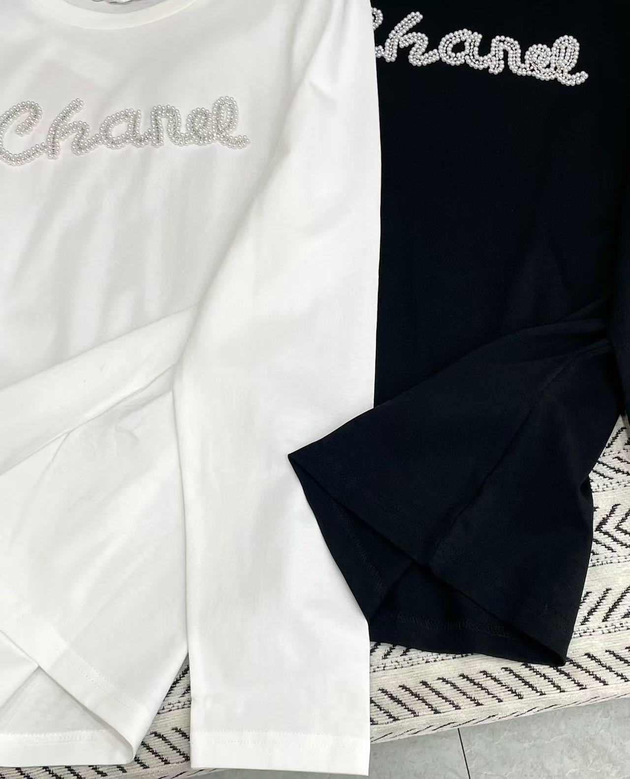 CHANE1 ハンドビーズレタリング ロングスリーブTシャツ【50％割引+送料無料】