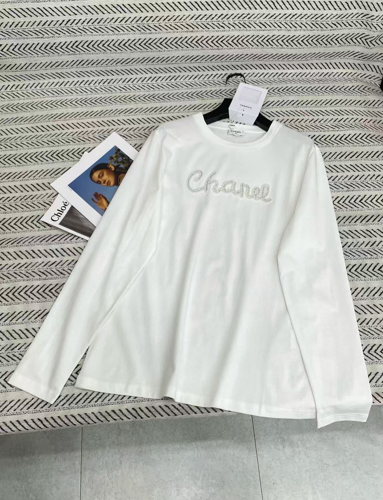 CHANE1 ハンドビーズレタリング ロングスリーブTシャツ【50％割引+送料無料】