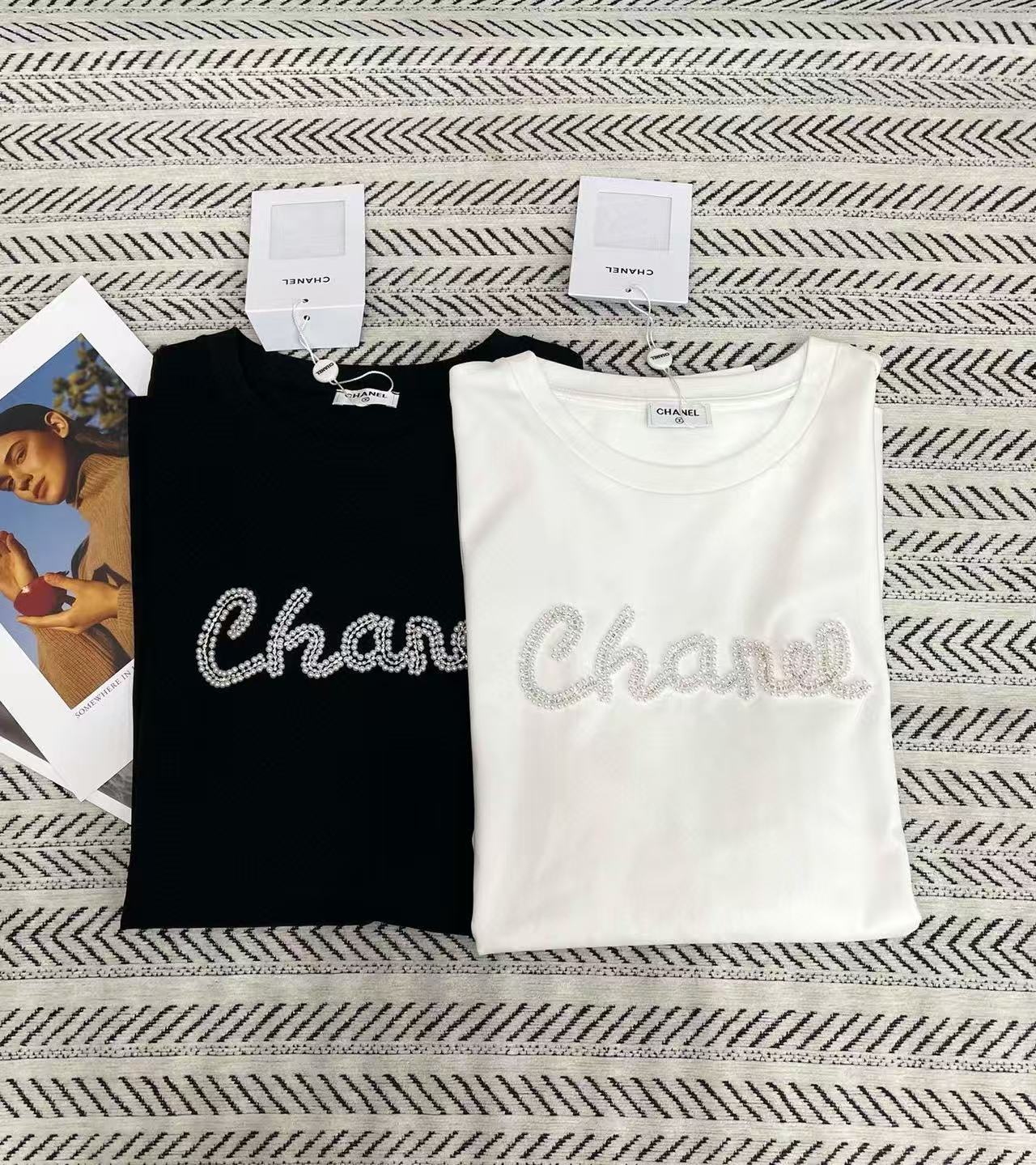 CHANE1 ハンドビーズレタリング ロングスリーブTシャツ【50％割引+送料無料】