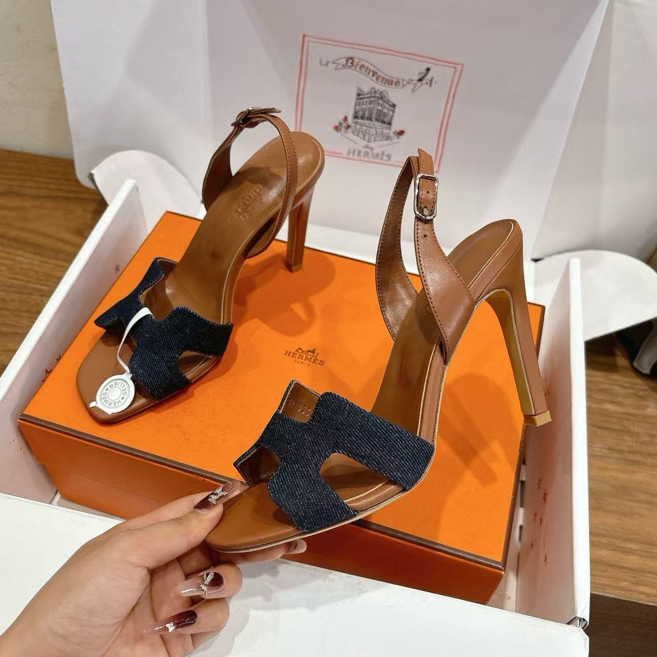 HERME5 高品質牛革ハイヒールサンダル【50％割引+送料無料】