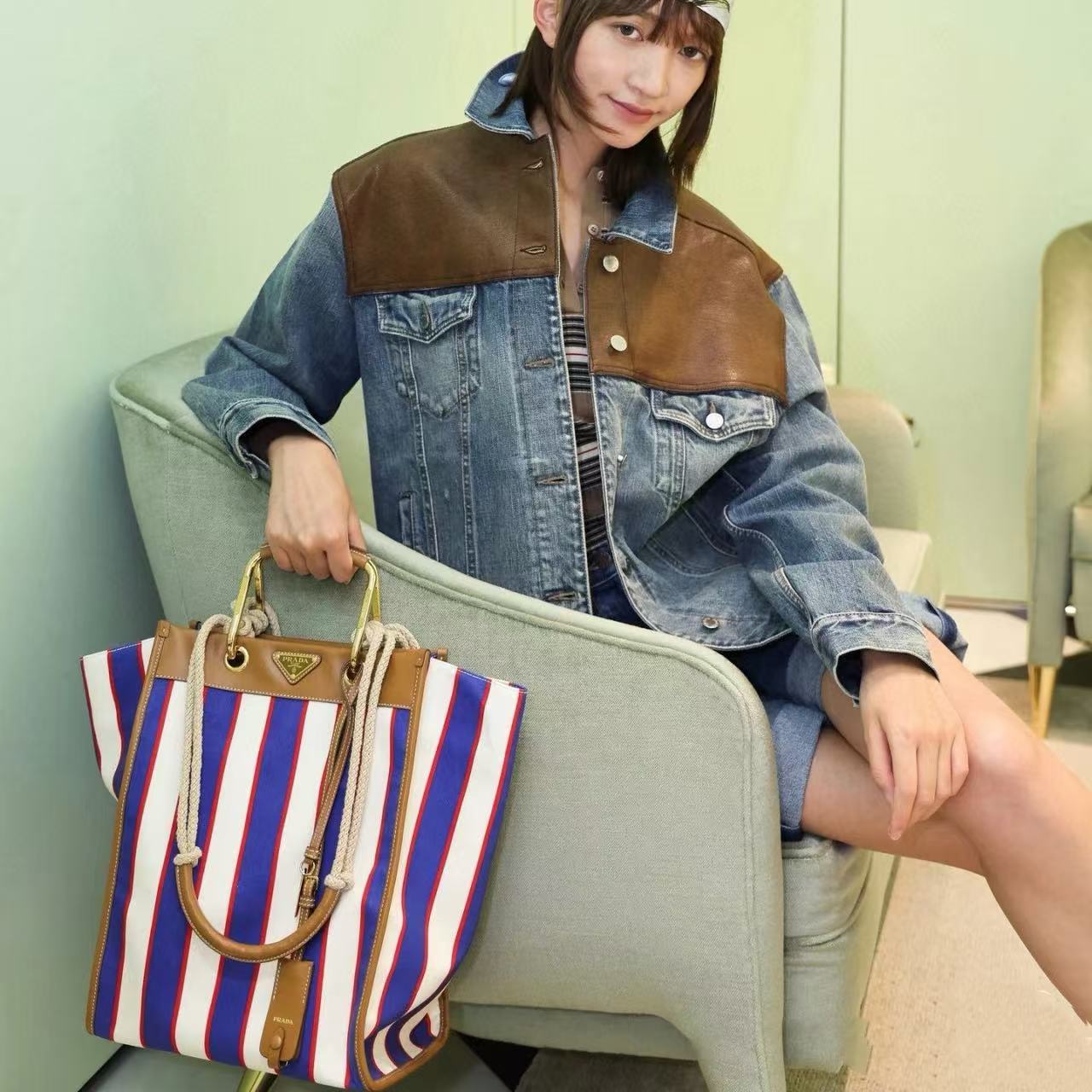 PR4DAストライプショッピングバッグ【50％割引+送料無料】