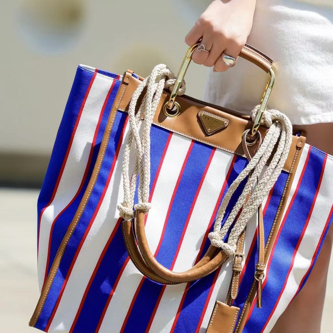 PR4DAストライプショッピングバッグ【50％割引+送料無料】