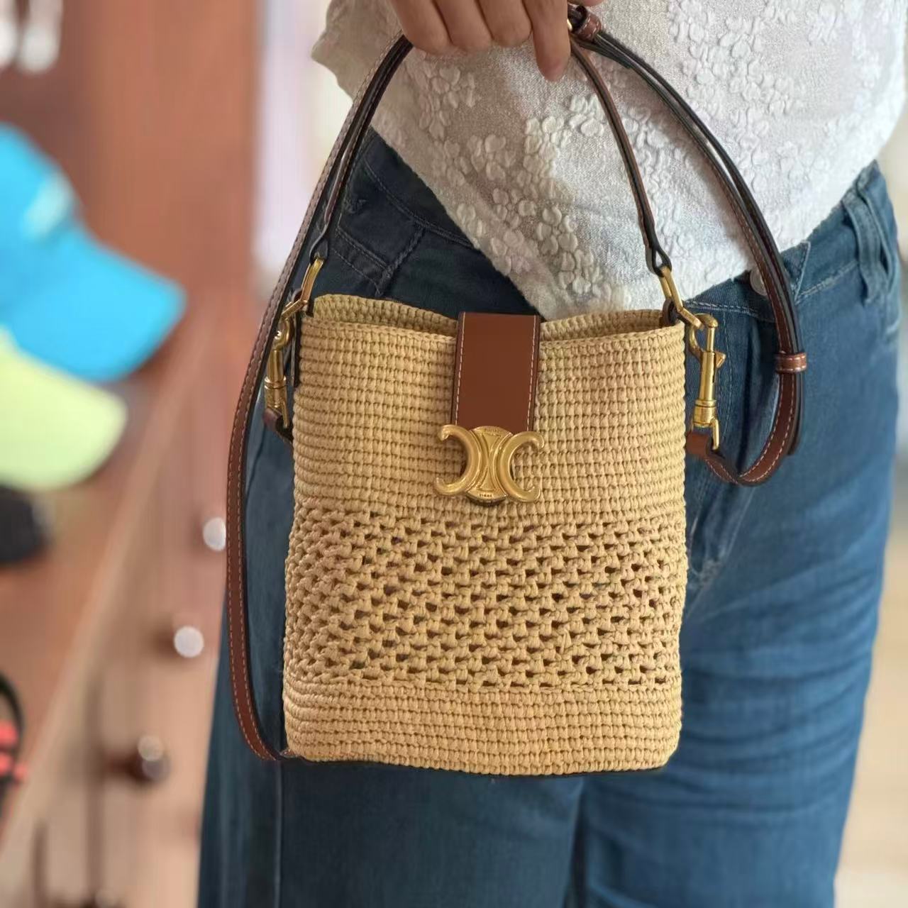 CEL1NE 編み込みストローバケットバッグ【50％割引+送料無料】