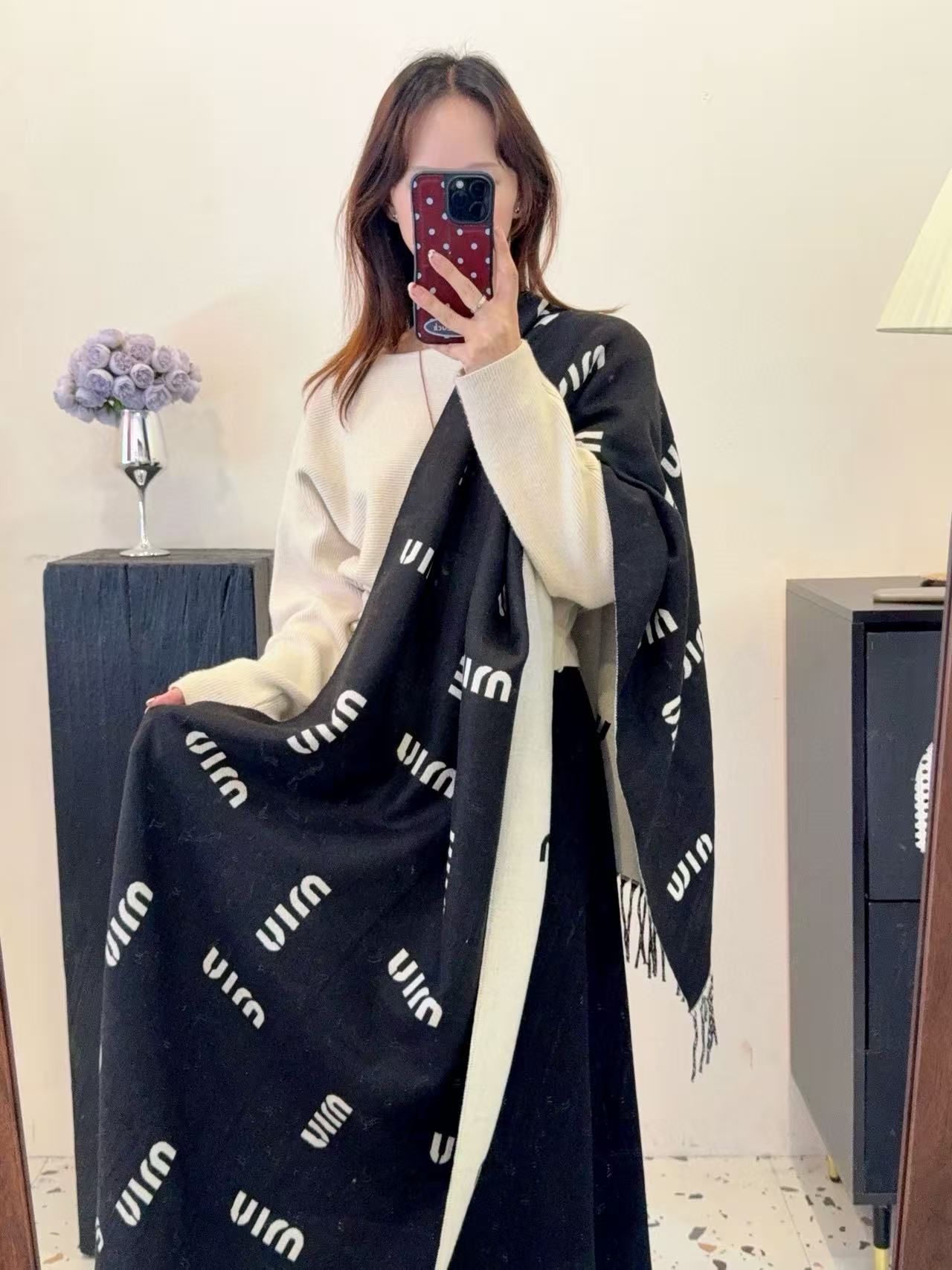 M1UM1U 秋冬 レタード カシミヤ タッセル スカーフ【50％割引+送料無料】