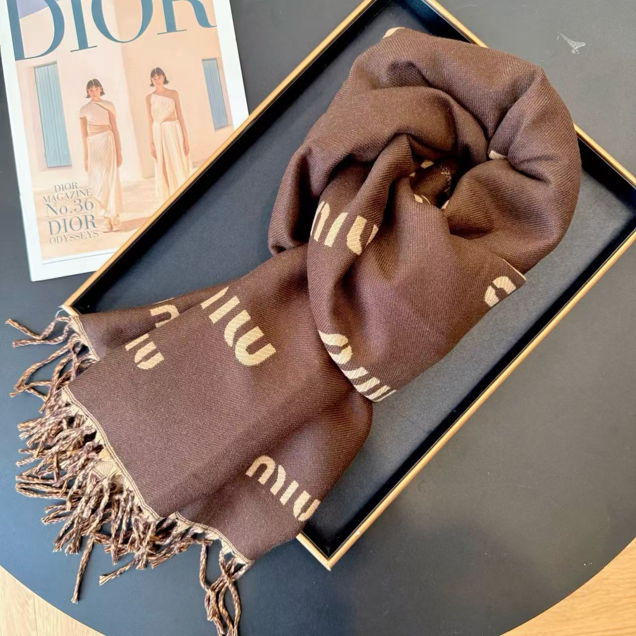 M1UM1U 秋冬 レタード カシミヤ タッセル スカーフ【50％割引+送料無料】