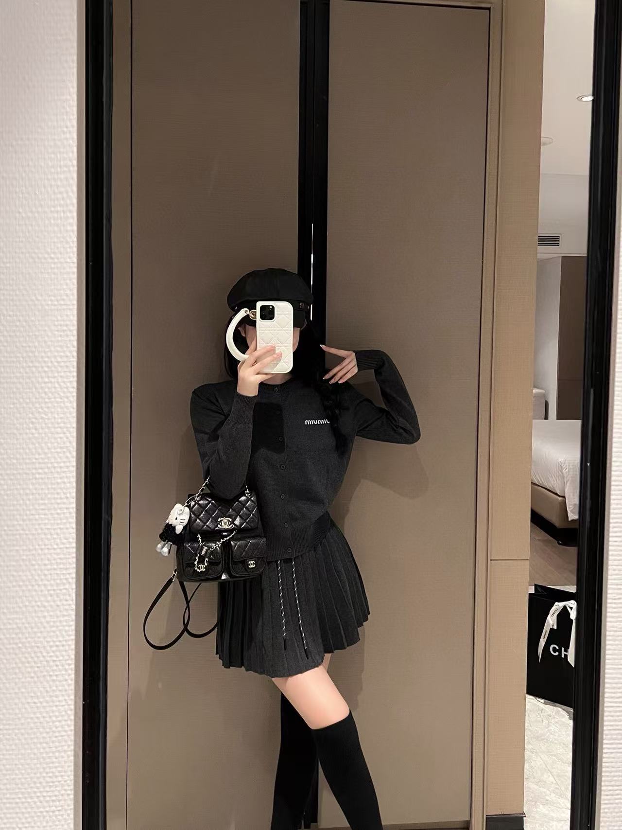 M1UM1U ウールカーディガン+スカート ツーピースセット【50％割引+送料無料】