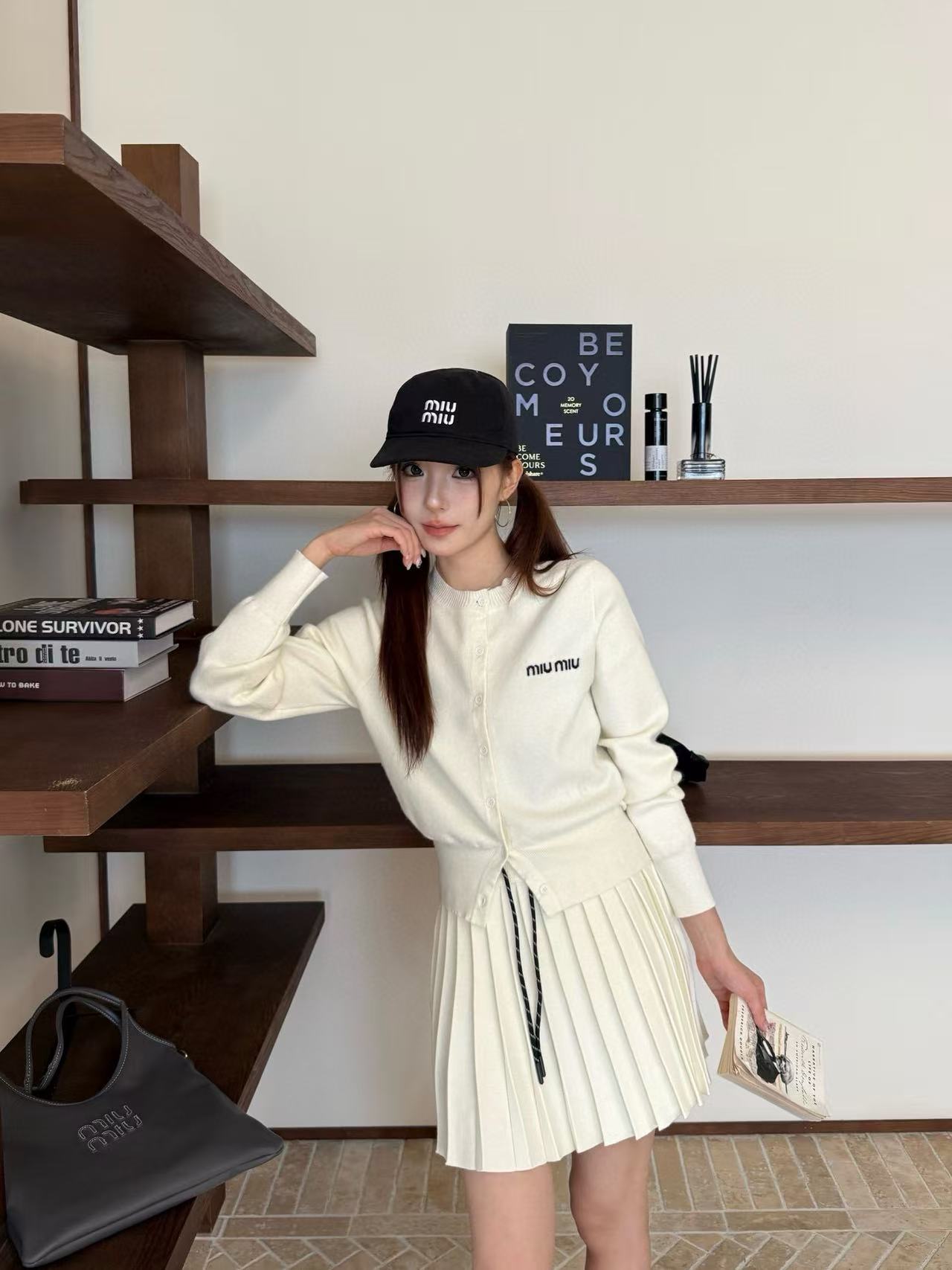 M1UM1U ウールカーディガン+スカート ツーピースセット【50％割引+送料無料】