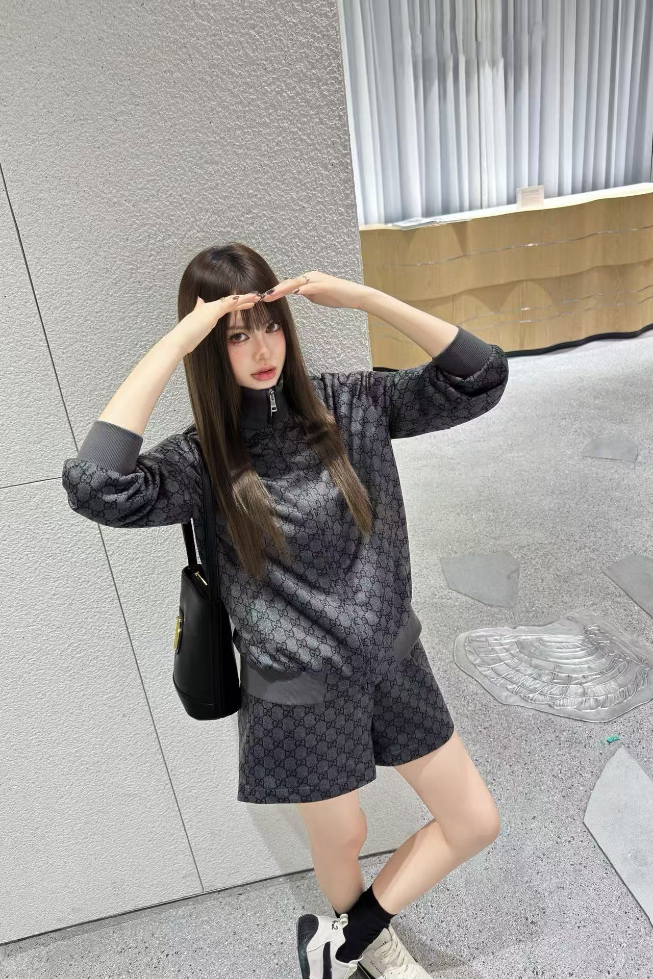 GUCC1 ジャカード カジュアルジャケット + ショーツ ツーピースセット【50%割引+送料無料】