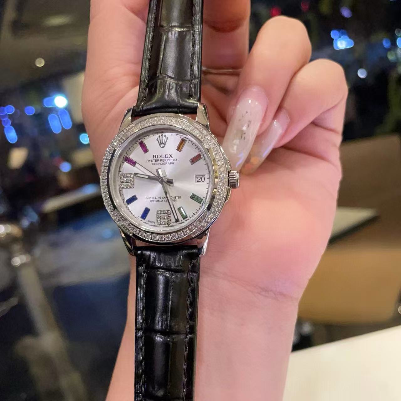 R0LEX レザーストラップ ダイヤモンド レディース ウォッチ【50％割引+送料無料】