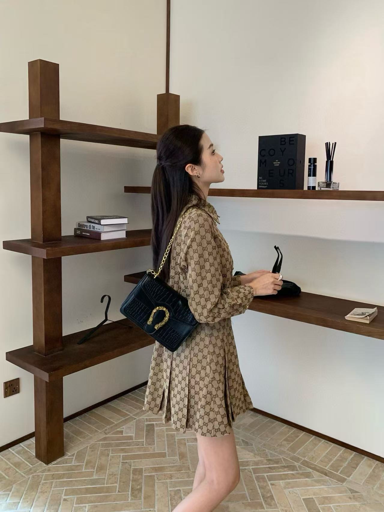 GUCC1 ジャカードラペル ロングスリーブ ドレス【50％割引+送料無料】