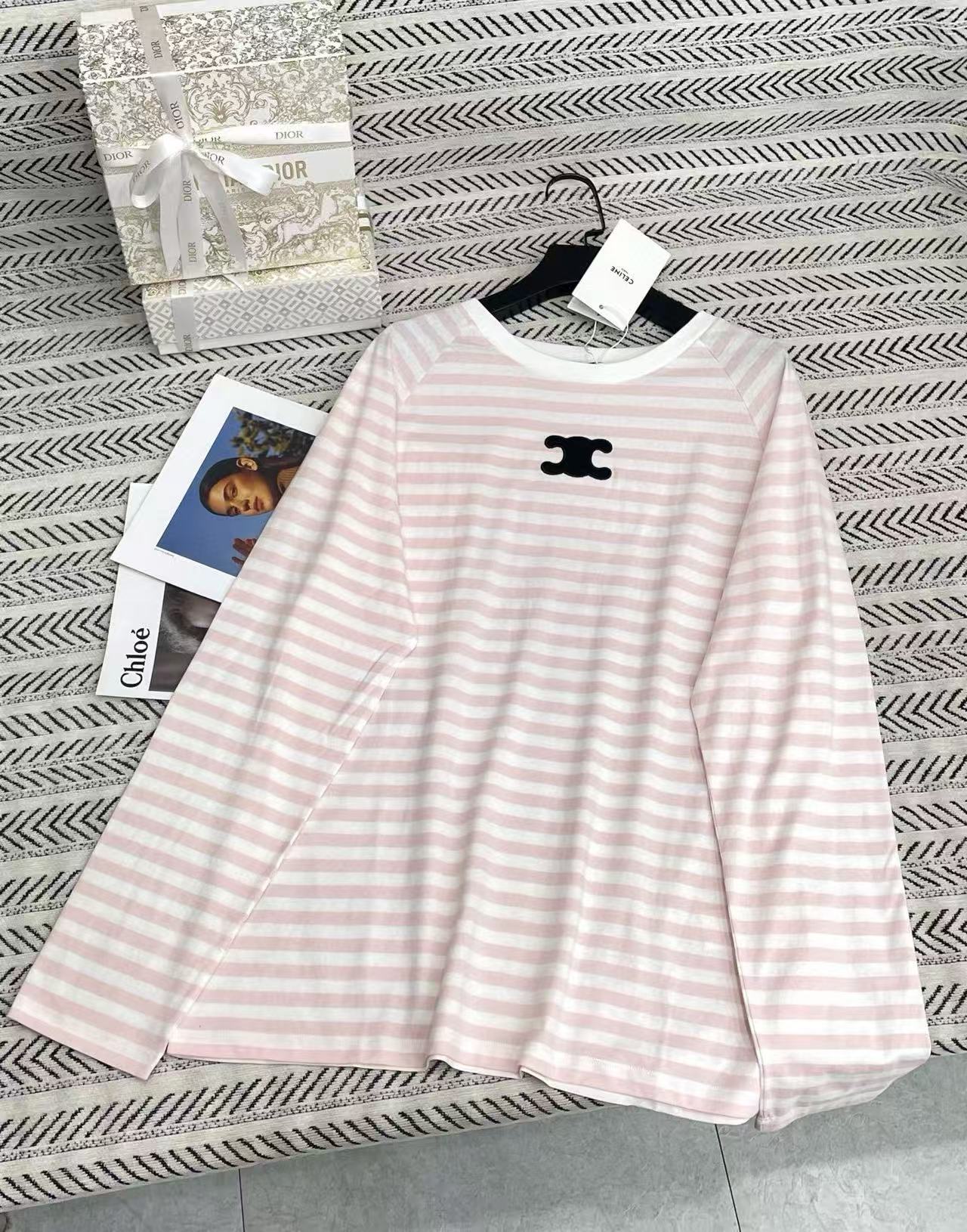 CLE1NE 凱旋門ストライプ ロングスリーブTシャツ【50％割引+送料無料】