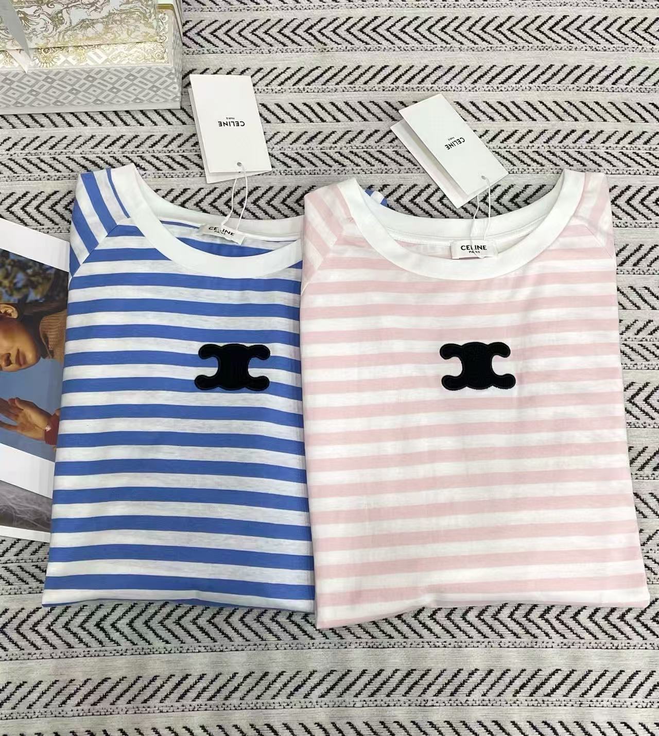 CLE1NE 凱旋門ストライプ ロングスリーブTシャツ【50％割引+送料無料】