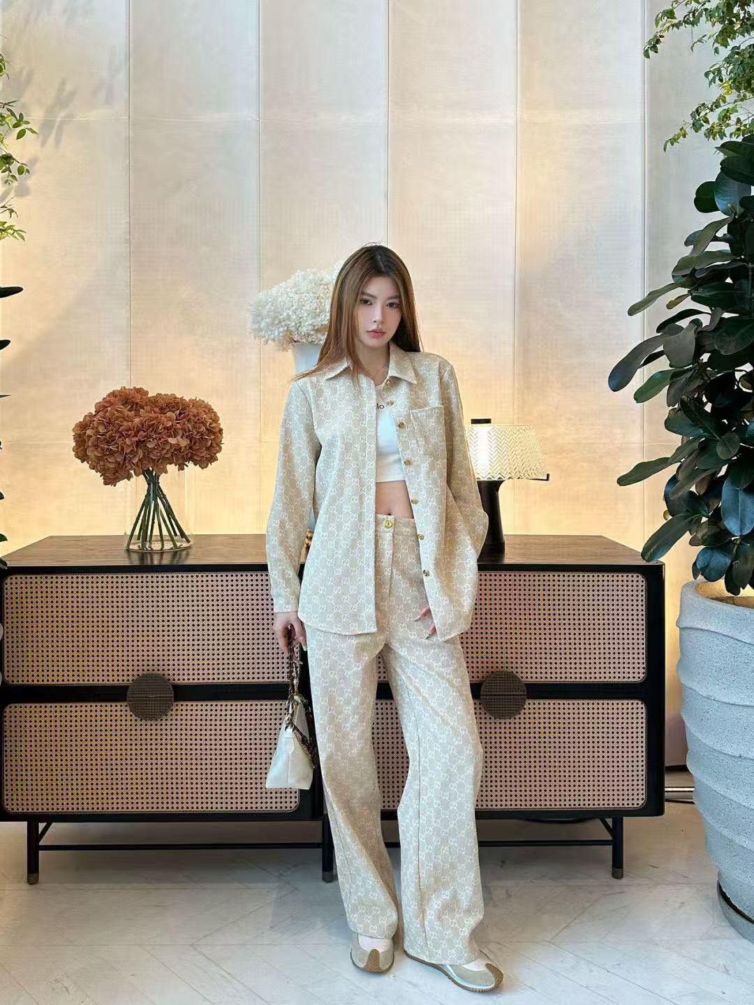 GUCC1 ジャカードデニムシャツ + パンツ ツーピースセット【50％割引+送料無料】