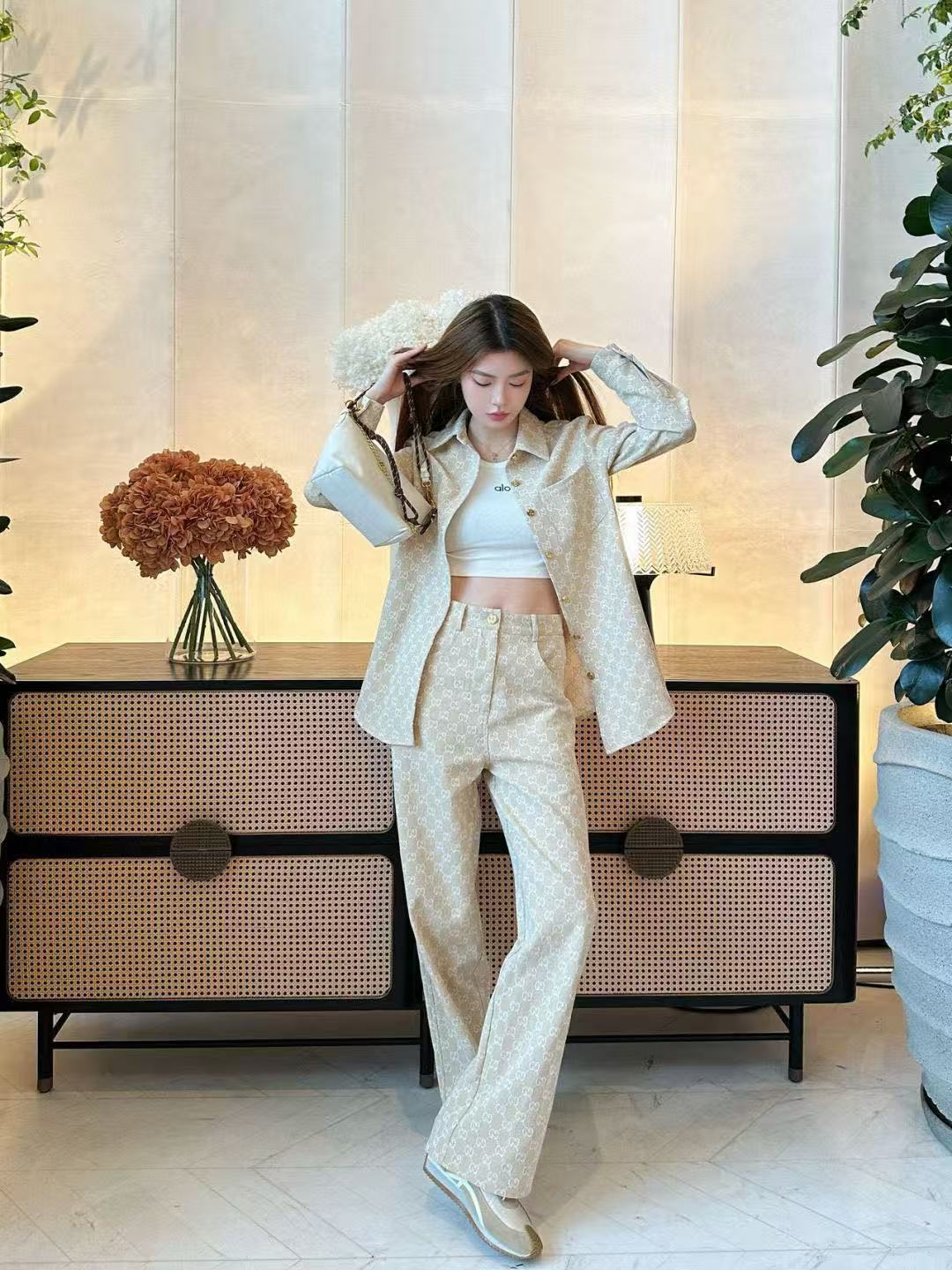 GUCC1 ジャカードデニムシャツ + パンツ ツーピースセット【50％割引+送料無料】