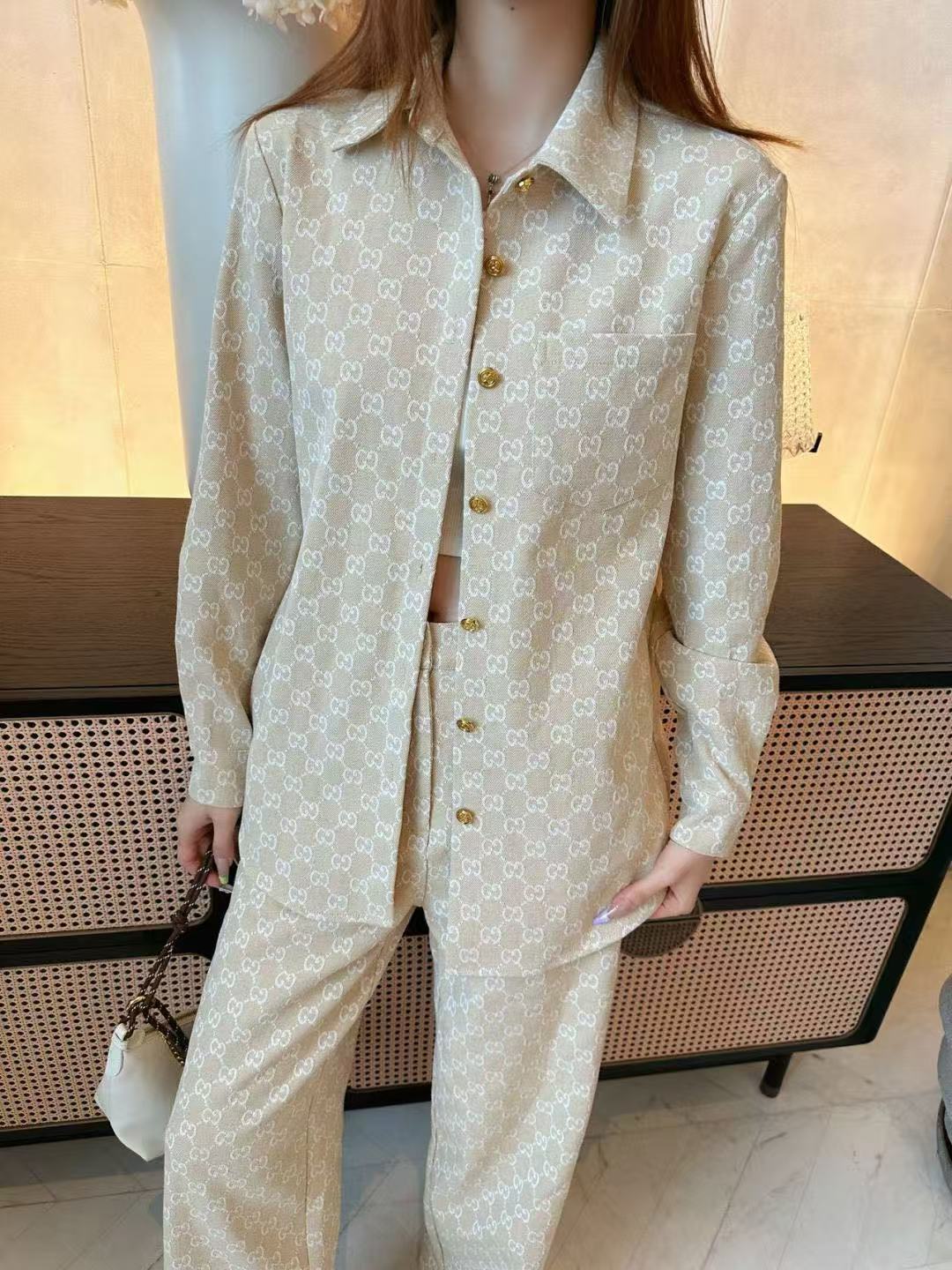 GUCC1 ジャカードデニムシャツ + パンツ ツーピースセット【50％割引+送料無料】