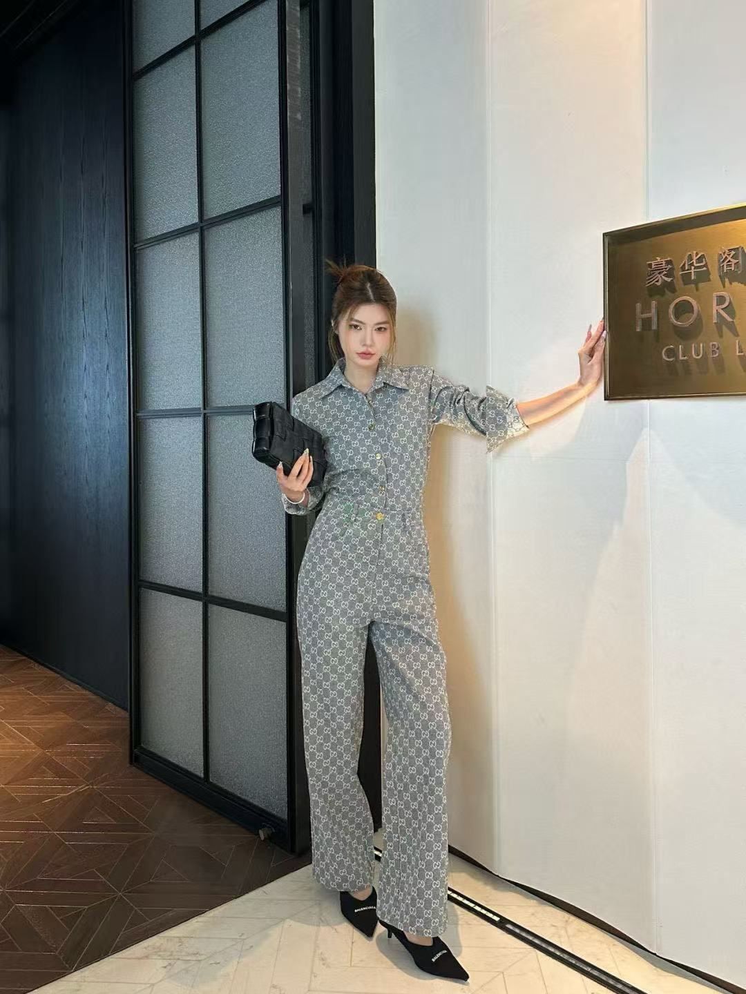 GUCC1 ジャカードデニムシャツ + パンツ ツーピースセット【50％割引+送料無料】