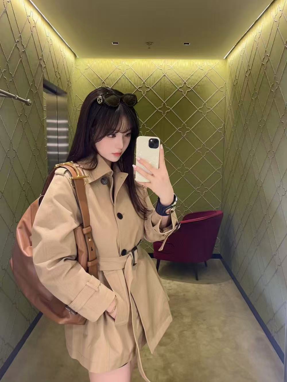 GUCC1 ラペルダブルブレストトレンチコート【50％割引+送料無料】