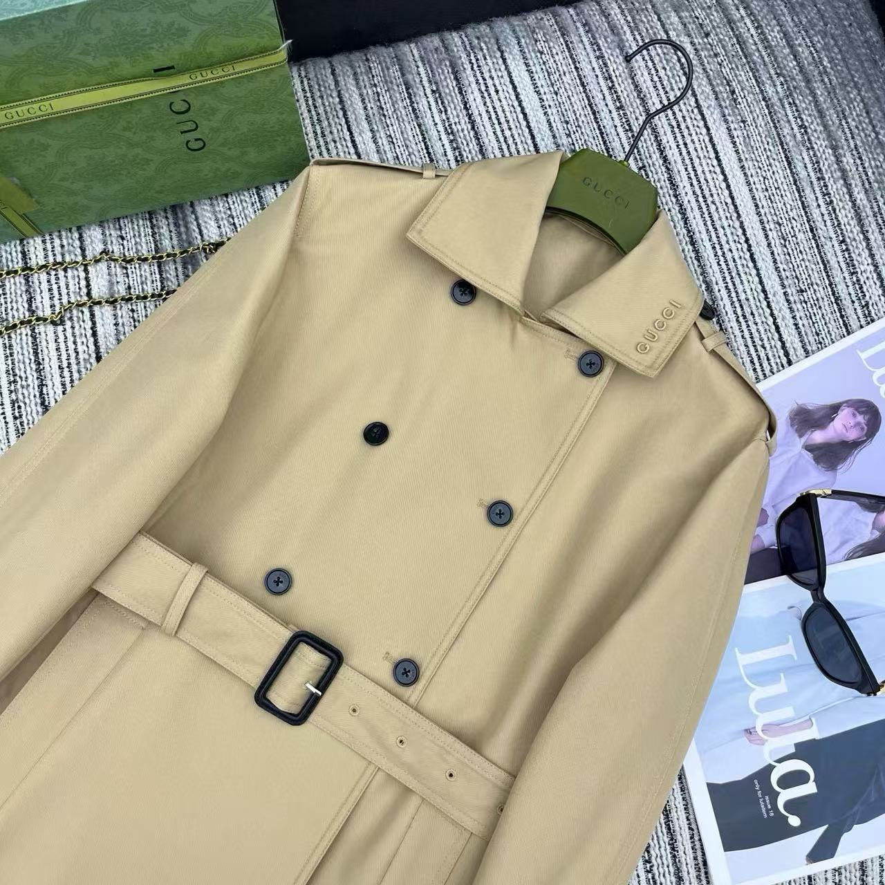 GUCC1 ラペルダブルブレストトレンチコート【50%割引+送料無料】