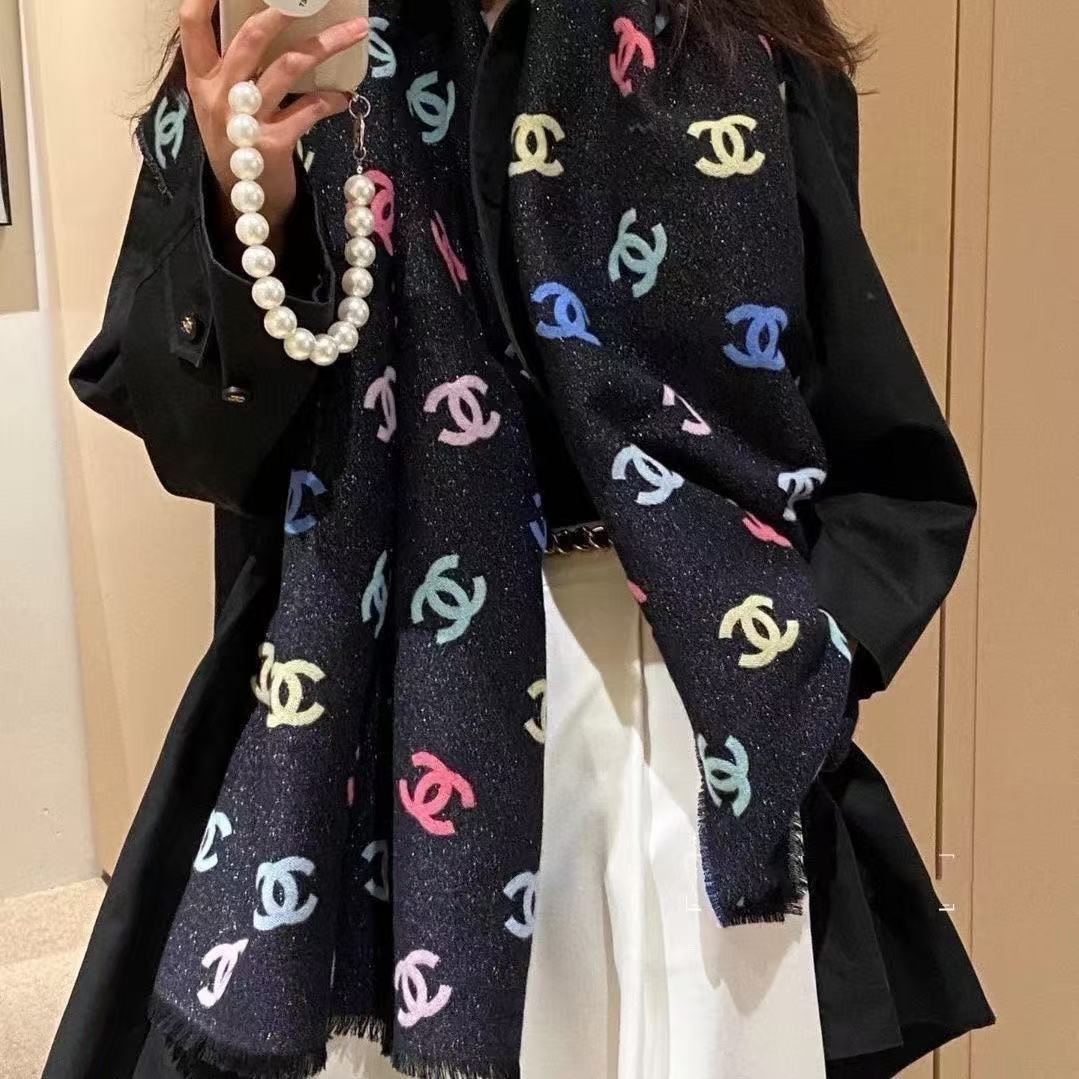 CHANE1 ダブルCロゴ カシミアスカーフ【50%割引+送料無料】