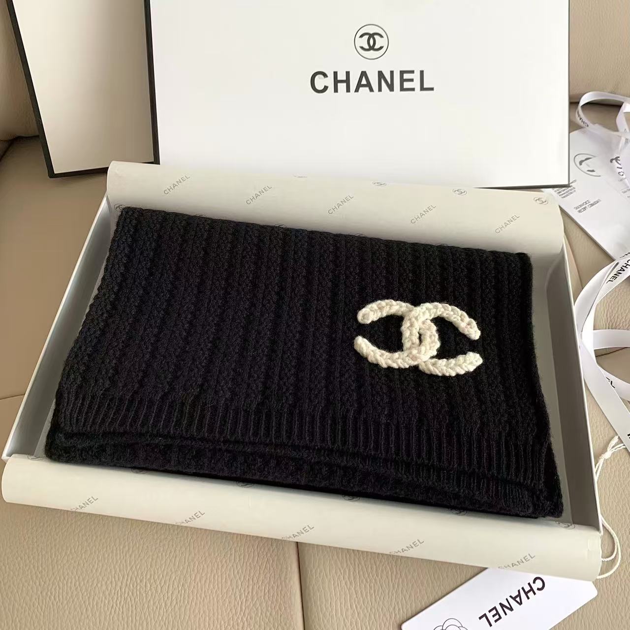 CHANE1 ダブルC カシミアスカーフ【50％割引+送料無料】